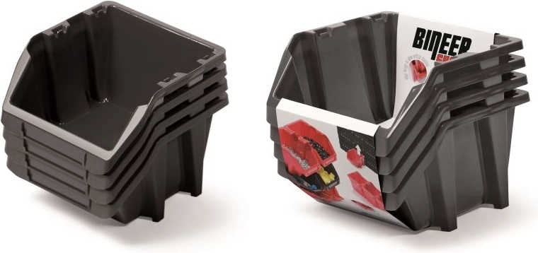 Set de boîtes de rangement Bineer Short, 4 pcs, 272 × 238 × 236 mm, noir