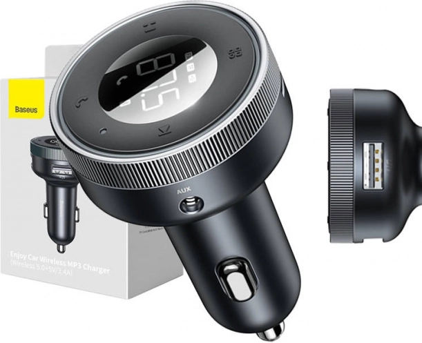 Baseus Enjoy FM-Transmitter und Kfz-Ladegerät mit Bluetooth 5.0, microSD und AUX (schwarz)