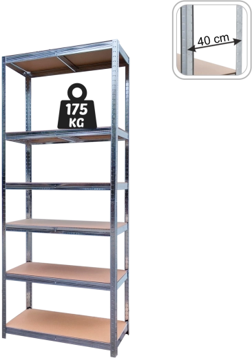 Metal shelving unit 180 × 90 × 40 cm, 6 shelves, load capacity 175 kg per shelf
