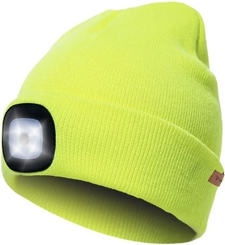 Doppellagige Wintermütze mit LED-Leuchte USB - Gelb
