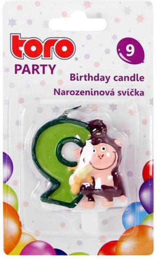 Bougie de gâteau chiffre 9 avec petit singe TORO 5 cm