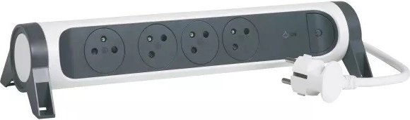 Rallonge blanc-noir avec 4 prises et câble de 1,5 m