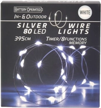 LED-lichtsnoer op dun draad met timer 80 led, wit (in/out)
