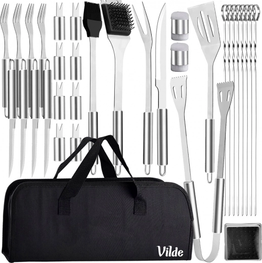 33-Piece Stainless Steel BBQ Tool Set with Case