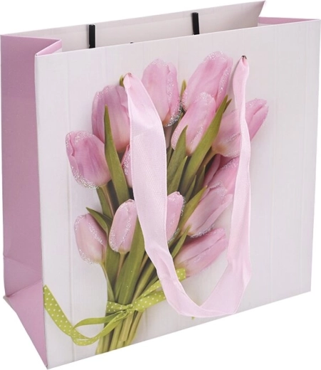 Gift paper bag with tulip motif 15 × 6 × 15 cm