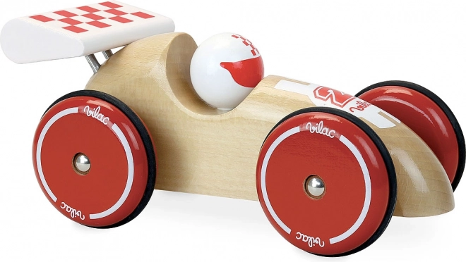 Houten raceauto XL met witte vleugel