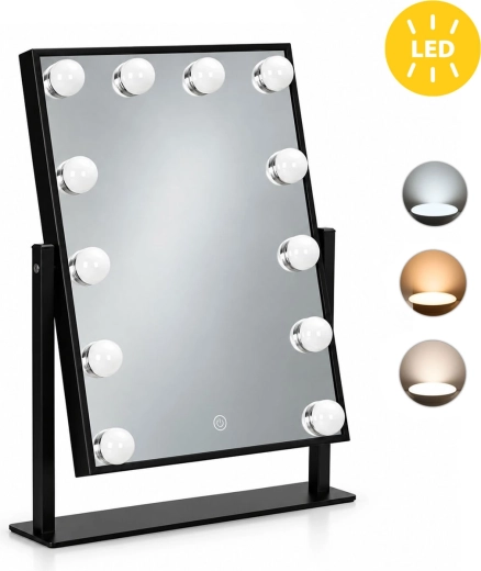 Miroir cosmétique LED noir ModernHome 30 × 40 cm