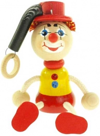 Clown mit Hut an Feder – hölzernes Hängespielzeug