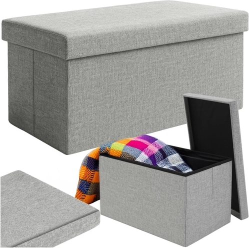 Tabouret en textile gris avec espace de rangement 76x38x38 cm Ruhhy
