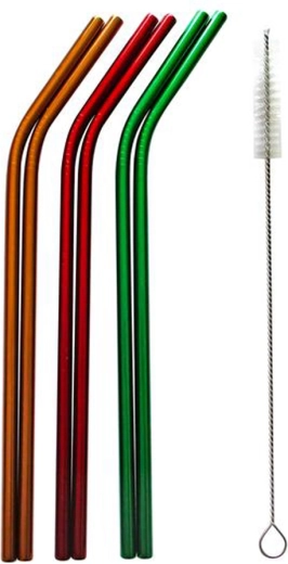 Set aus Edelstahl-Trinkhalmen 6+1 mit Reinigungsbürste – Schwarz/Blau/Grün
