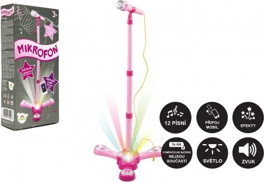 Kids' karaoke microphone with stand, lights and sound – Pink