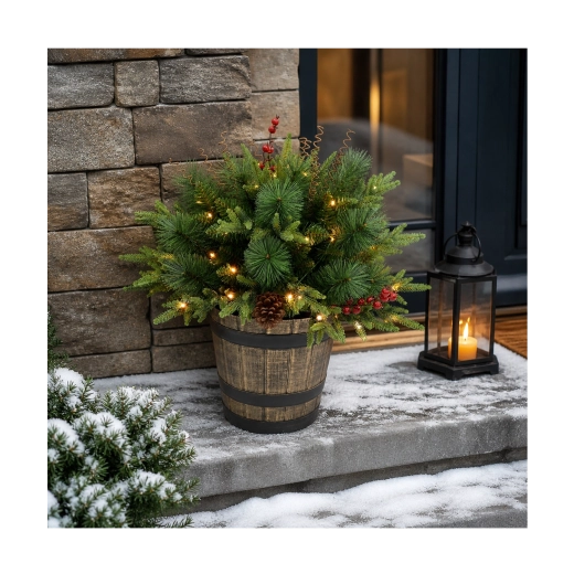 Kerstdecoratie met LED – arrangement in bloempot 60 cm