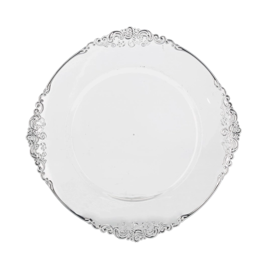 Round decorative charger plate 33 cm transparent with silver effect - 1 piece