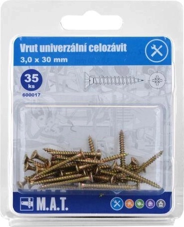 Vis universelle à filetage total 3,0 × 30 mm, zinguée, 35 pcs