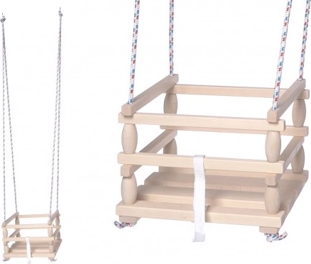 Children's Wooden Swing with Safety Barrier