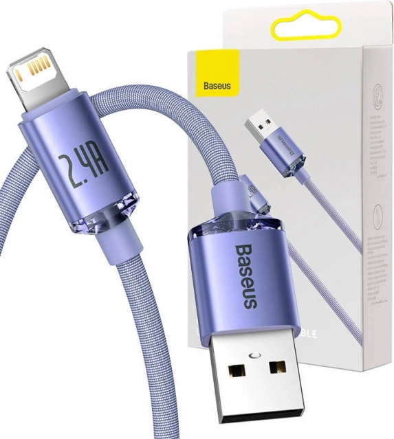 USB-kabel Baseus Crystal Shine naar Lightning, 2,4A, 2 m, paars