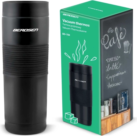 Getränkethermos 590 ml BERDSEN mit Strohhalm, schwarz