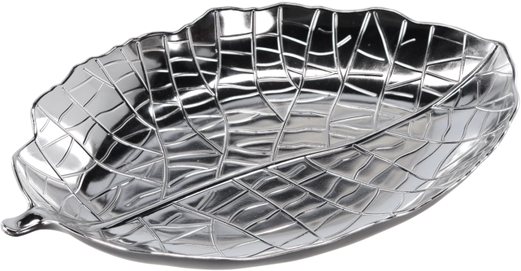 Decorative silver tray with leaf motif 39 × 27 cm
