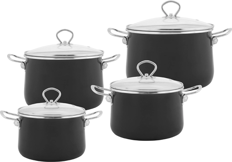 Set of enamel pots IZYDOR, 8 pieces, black