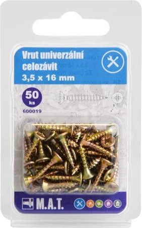 Universal full-thread screws 3.5 × 16 mm, galvanized, 50 pcs