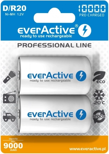 Akkus everActive R20/D Ni-MH 10000 mAh (2 Stück) gebrauchsfertig