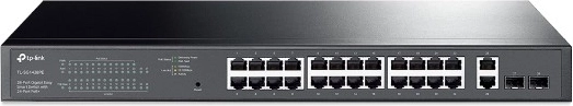 Gigabit slimme PoE+ switch 24× PoE+, 2× RJ45-uplink en 2× SFP – TP-Link