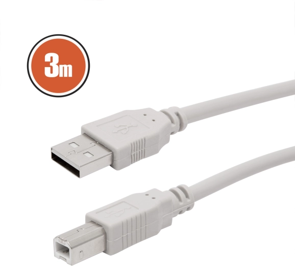 USB 2.0-kabel A–B, 3 m, grijs