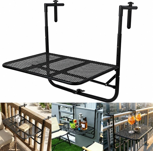 Table de balcon suspendue pliable à accrocher au garde-corps, réglable, charge max. 30 kg