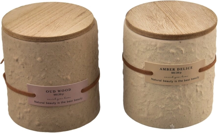 Decoratieve geurkaars keramiek en hout 200 g (2 varianten)