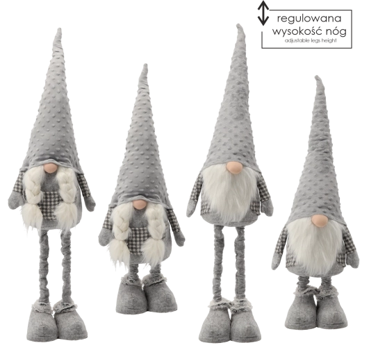Christmas textile gnome with adjustable legs 70–96 cm - 1 piece