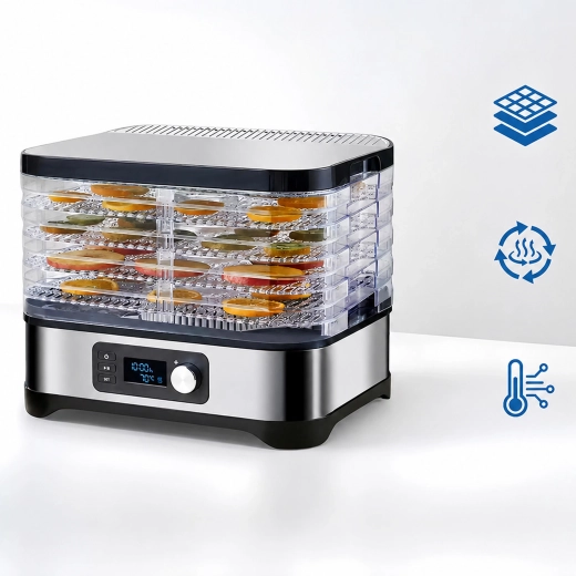Electric food dehydrator with timer, LCD display and 5 trays