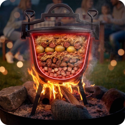 Stabiel koken boven het vuur met driepoot