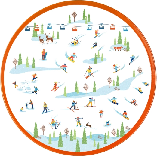 Christmas round metal tray skiers 26 × 2.5 cm - 1 piece