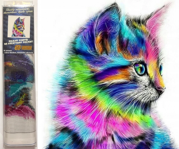 Diamond Painting Rainbow Kitten 30 × 40 cm