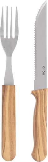 Stainless steel steak set: knife and fork with a plastic handle