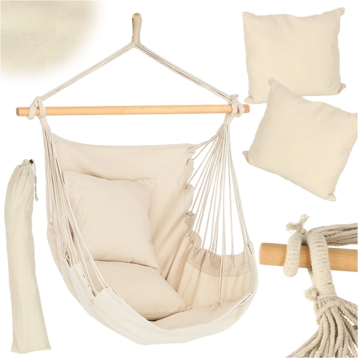 Fauteuil suspendu brésilien beige avec repose-pieds de 130 cm