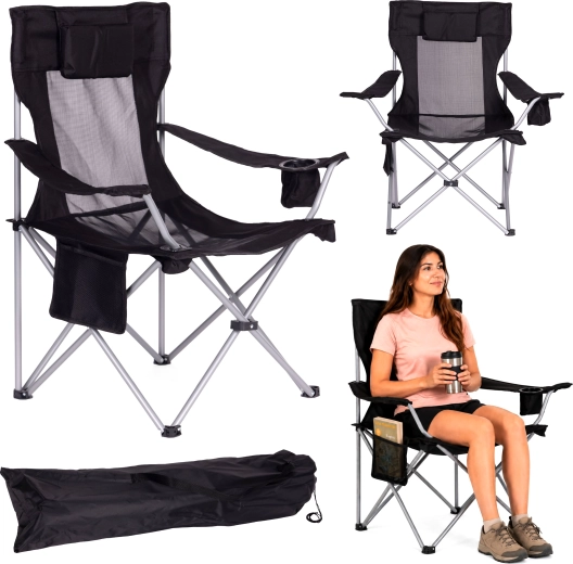 Foldable camping chair with headrest, drink holder and carry bag – MultiGarden