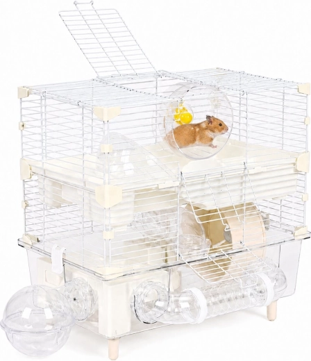 Cage Petsi à trois niveaux pour hamsters et souris avec accessoires, blanche