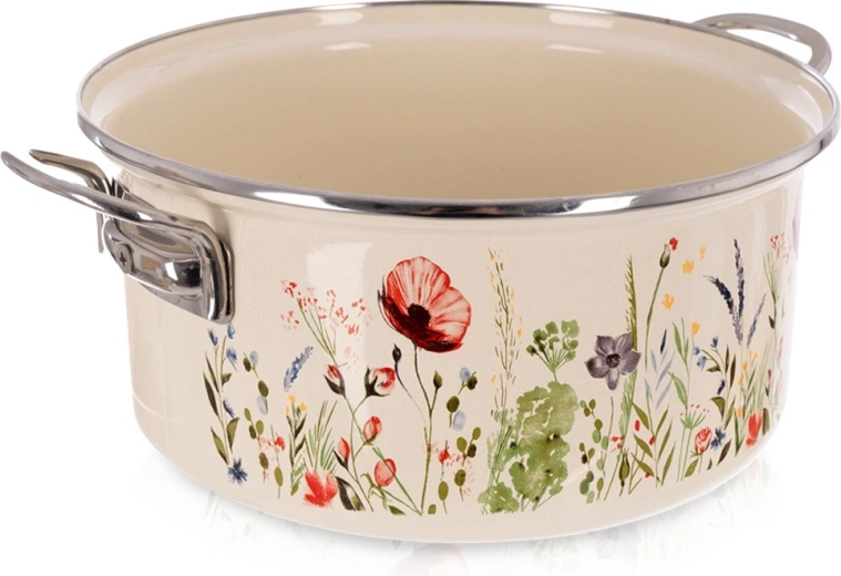 Geglazuurde pan crème met klaproosmotief 24 cm, 3,8 l