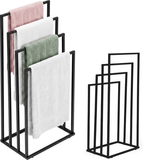 ModernHome porte-serviettes métallique sur pied avec 4 bras, noir