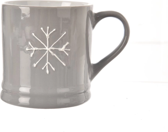 Ceramic mug with snowflake motif, grey, 420 ml