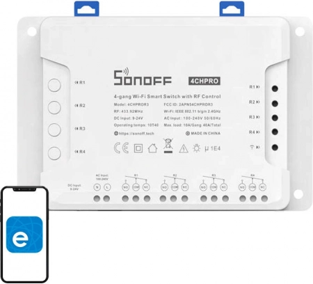Interrupteur intelligent Wi-Fi Sonoff 4CHPRO R3