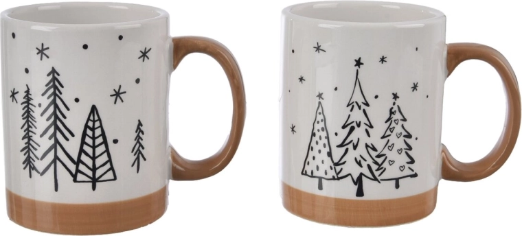 Dolomite mug with Christmas tree motif, white/beige, 9 cm (mix of 2 variants)