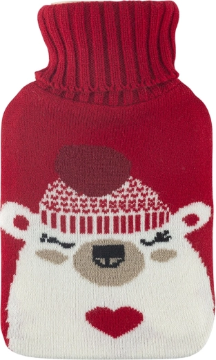 Wärmflasche 1 l im gestrickten Bezug mit Bärenmotiv