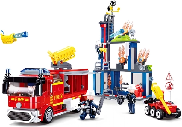Sluban Firefighters – large fire truck with water cannon and mobile robot
