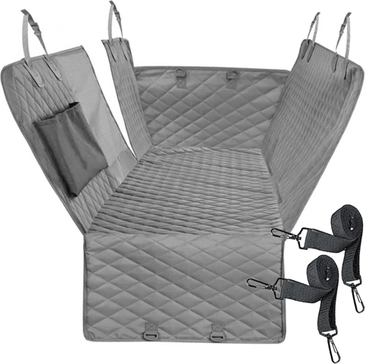 Protective waterproof car seat cover for dogs with pocket and safety belt