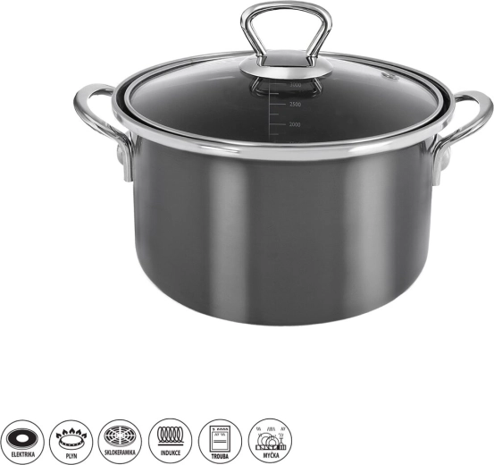 Geëmailleerde pan METALIC Lem 3,25 l met glazen deksel