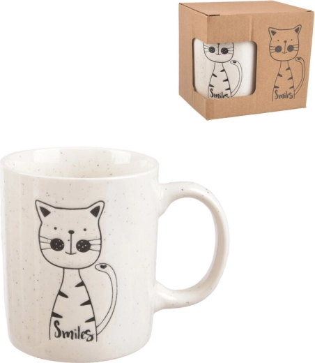 White porcelain mug with cat motif