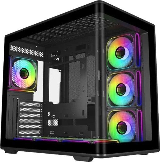 Elite 600 zwarte ATX mid-tower behuizing met 7× ARGB-ventilatoren en hub