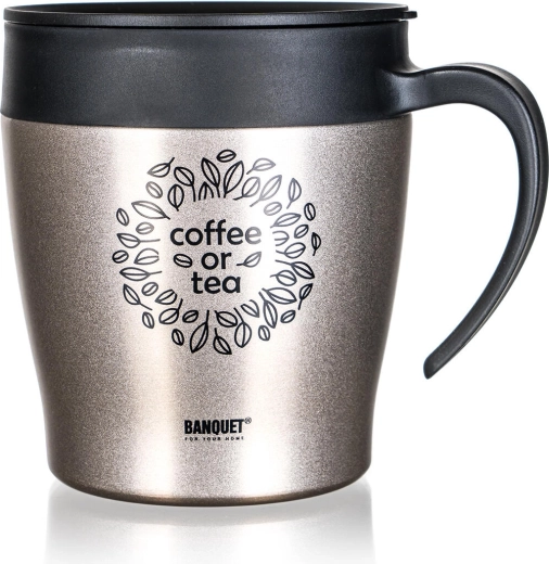 Travel thermal mug 330 ml BANQUET TAZZA, stainless steel, beige